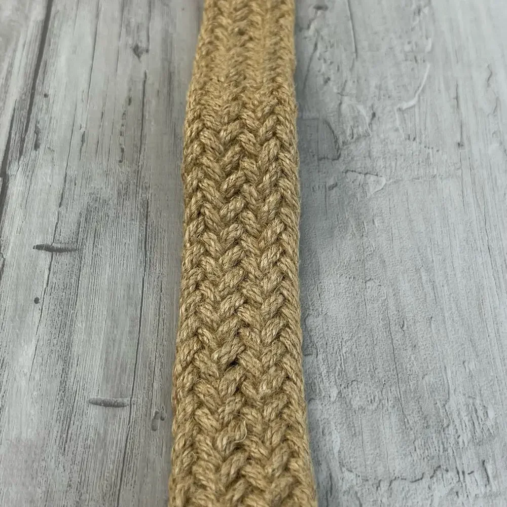 Brown Braided Rope Leather Gold Buckle Belt 37